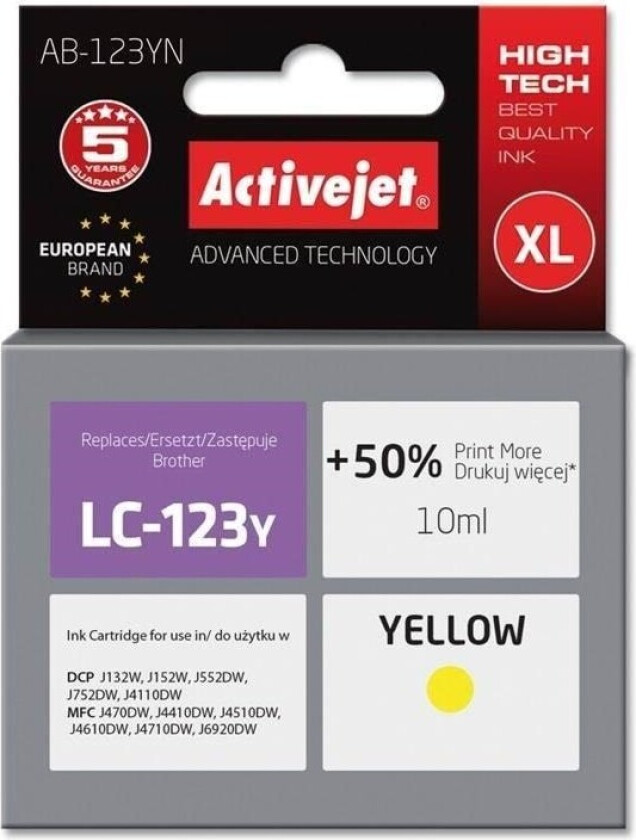 Tusz Activejet AB-123YN (zamiennik Brother LC123Y/ - Blekkpatron Yellow