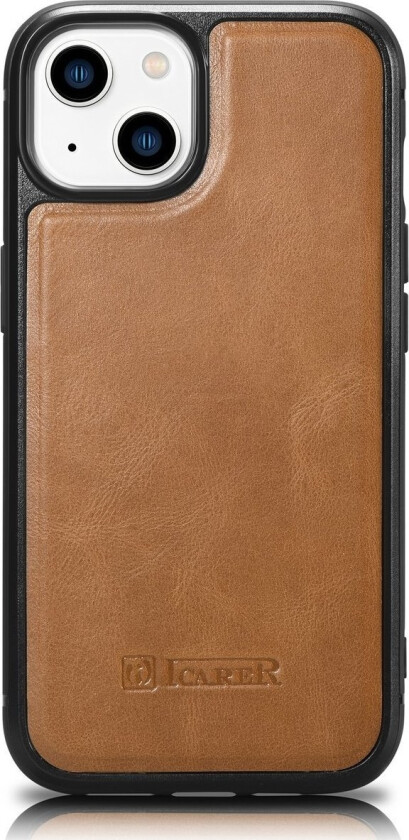 iCarer Leather Oil Wax ekte skinnveske for iPhone 14 Plus Brown (WMI14220719-TN)