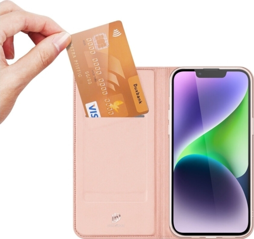 iPhone 15 Plus Wallet Skin Pro med kortspor, rosa