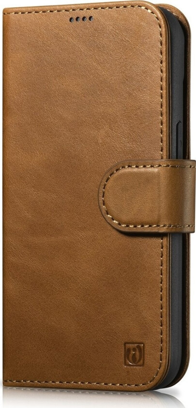 iCarer Oil Wax Lommebokveske 2-i-1 iPhone 14 Pro-deksel Lær Flip Cover Anti-RFID Brun (WMI14220722-TN)