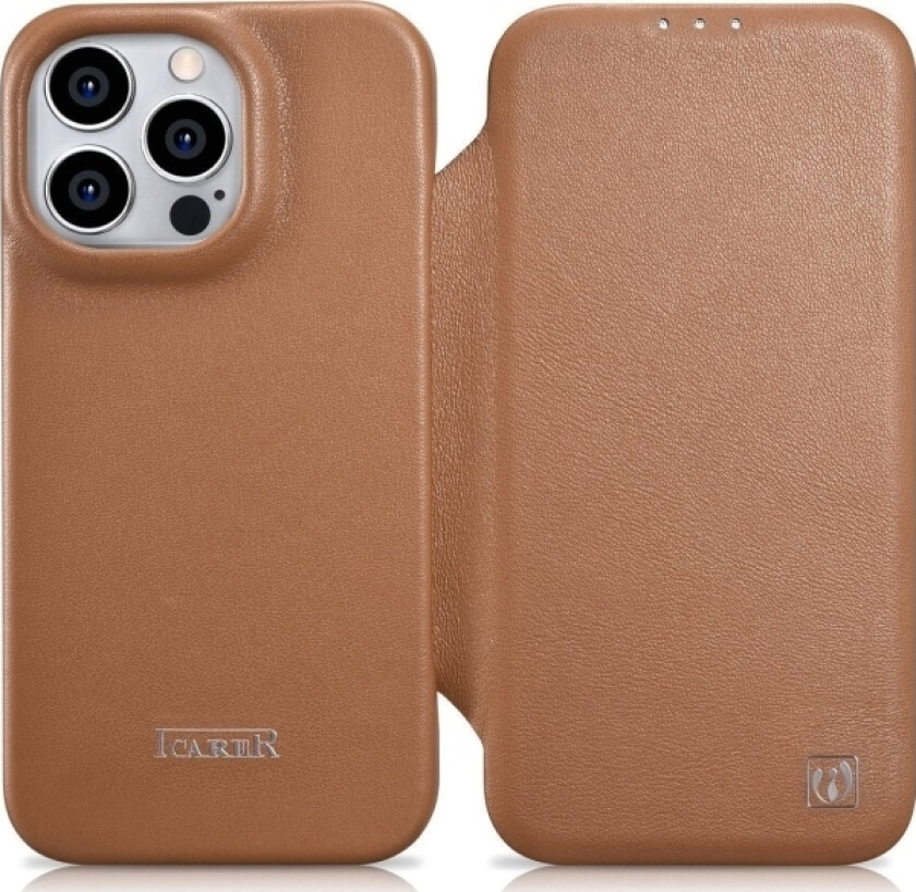 iCarer CE Premium Leather Folio Case iPhone 14 Pro leather case with magnetic flap MagSafe brown (WMI14220714-BN)