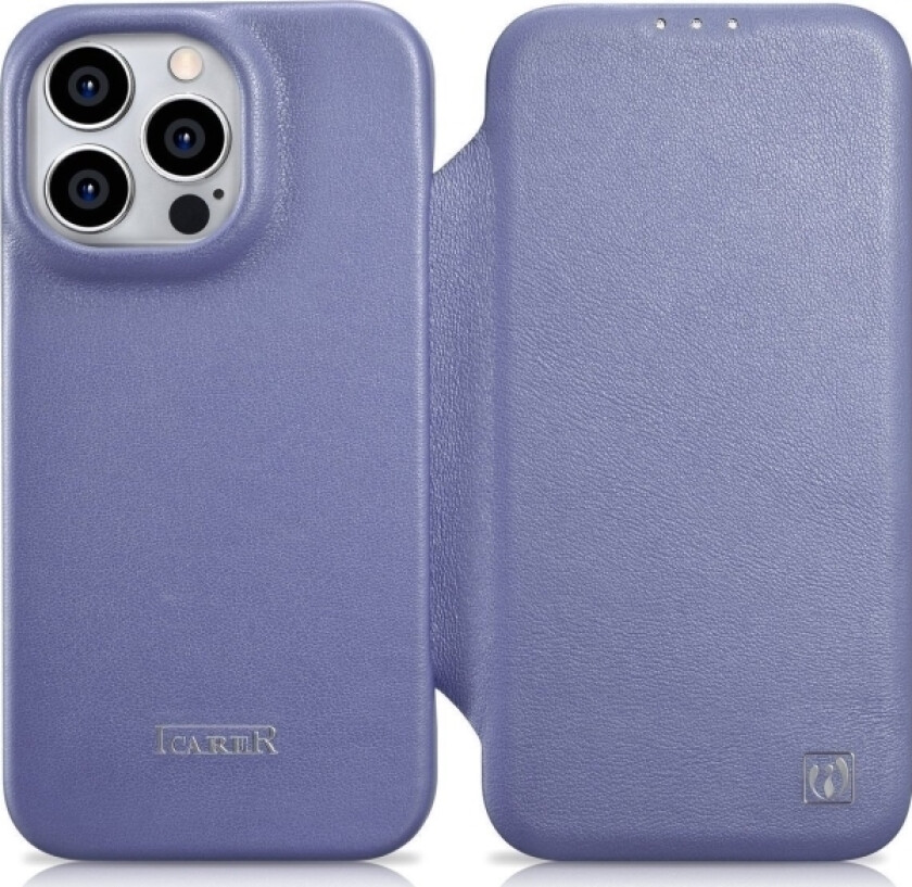 icarer CE Premium Leather Folio Case for iPhone 14 Pro Flip Magnetic MagSafe Light Purple (WMI14220714-LP)