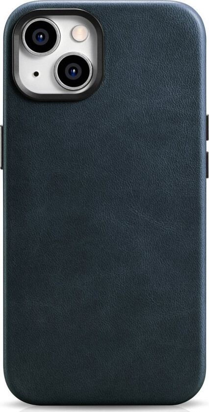 iCarer Oil Wax Premium Leather Case magnetisk lærveske for iPhone 14 med MagSafe mørkeblå (WMI14220701-BU)