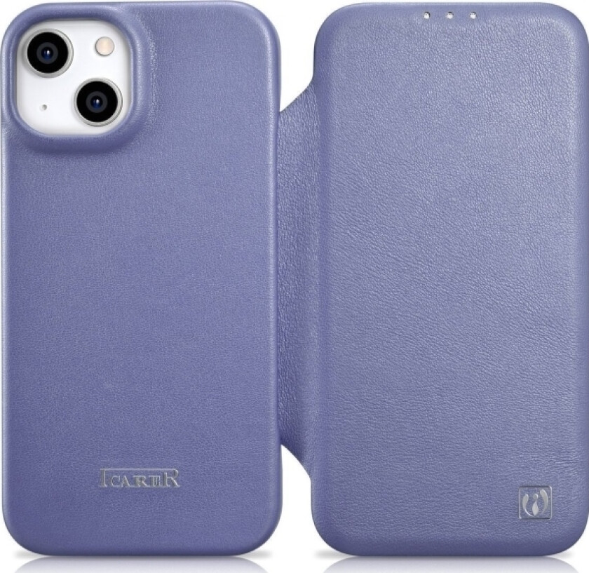 iCarer CE Premium Leather Folio Case iPhone 14 Plus Leather Flip Case Magnetic MagSafe lys lilla (WMI14220715-LP)