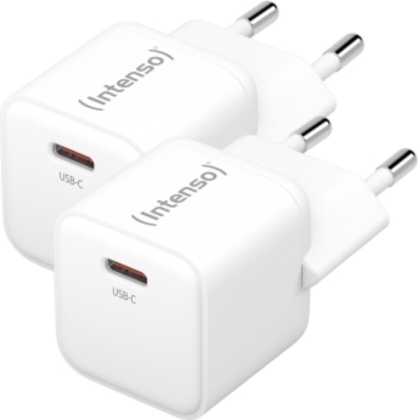 Power Adapter W30C GaN strømforsyning, tvillingpakke 30 watt strøm, USB-C-port