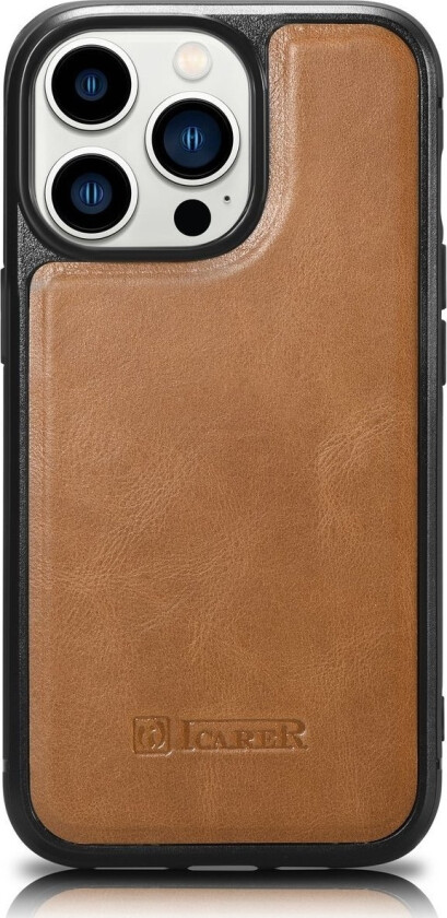 iCarer Leather Oil Wax case covered in natural leather for iPhone 14 Pro brown (WMI14220718-TN)