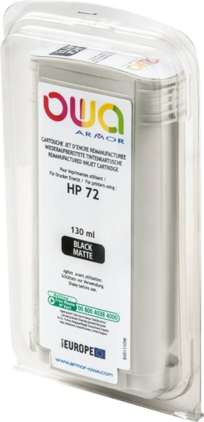 OWA - 130 ml - matt svart - kompatibel - gjenfabrikert - blekkpatron (alternativ for: HP 72) - for HP DesignJet T1100, T1100ps, T1200, T1200ps, T1300, T610, T620, T770, T790