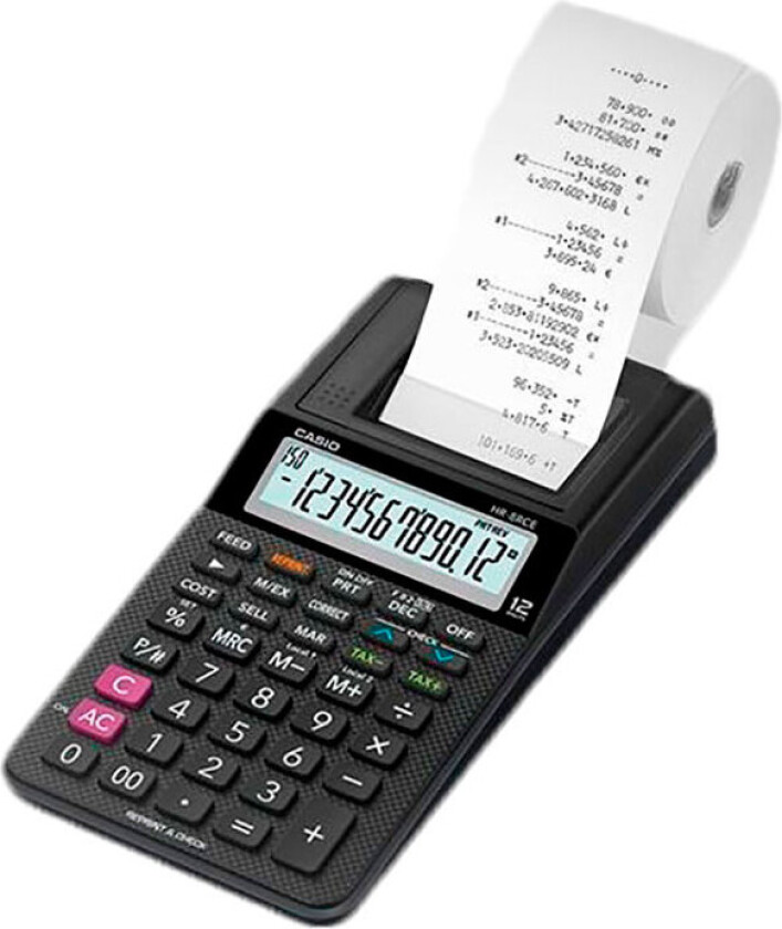 HR-8RCE - Utskriftskalkulator - LCD - 12 sifre - batteri - svart