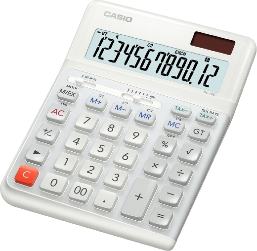 DE-12E-WE, Desktop, Grunnleggende, 12 sifre, Batteri/Solcelle, Hvit
