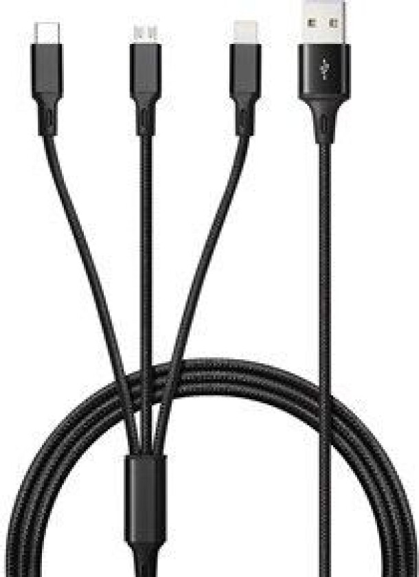 3 in 1 Braided USB Cable 1M 2,4A Black