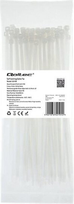 Qoltec 52199, Ladder cable tie, Nylon, Hvit, CE, 20 cm, 3,6 mm