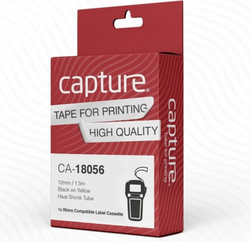 - Nylon - laminated - svart på gult - Rull (1,2 cm x 1,5 m) 1 kassett(er) hengeboks - varmekrympetape (alternativ for: DYMO 18056) - for DYMO Rhino 4200, 5200, 6000