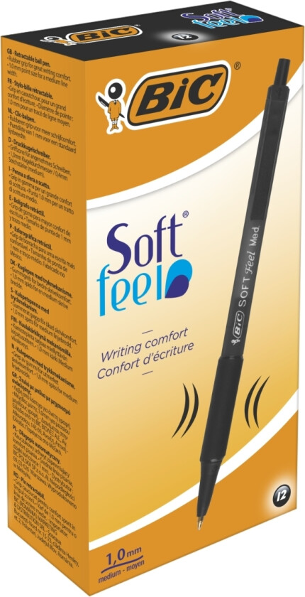 Kuglepen BIC Soft Feel sort - med klikmekanisme - (12 stk.)