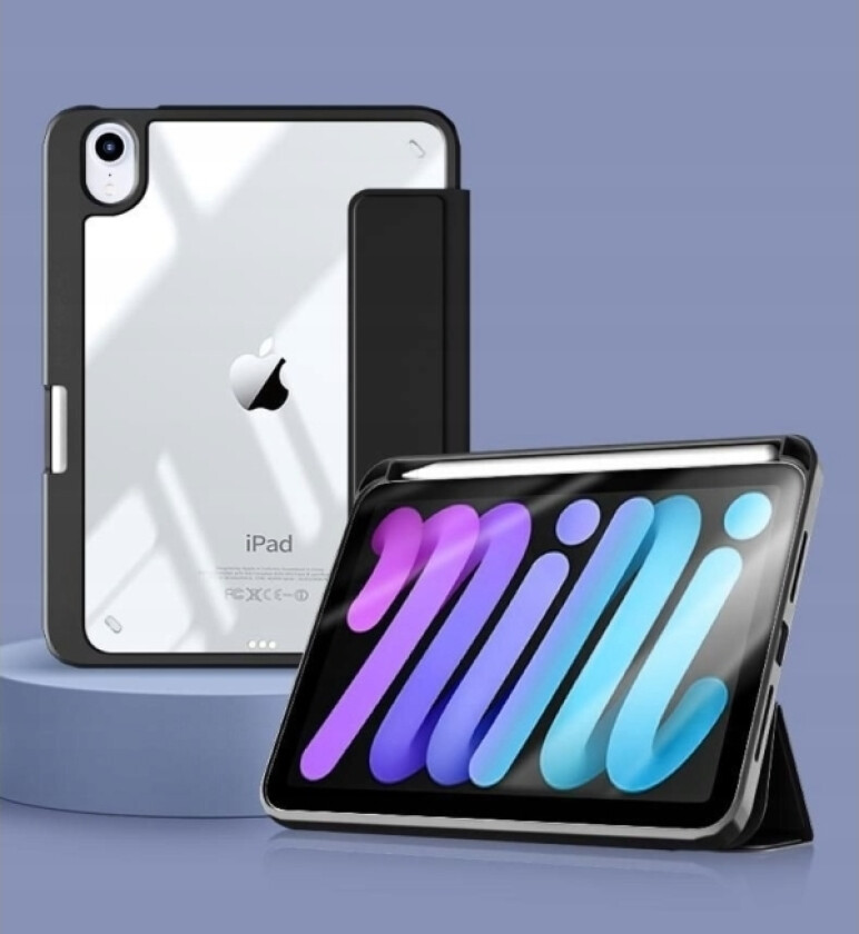 Boston - Lommebok for nettbrett - detachable mirror - polyuretan, polykarbonat, termoplast-polyuretan (TPU) - svart på transparent - for Apple iPad mini (6. generasjon)