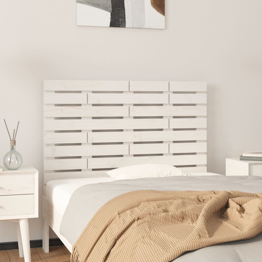 Veggmontert sengegavl hvit 96x3x63 cm heltre furu