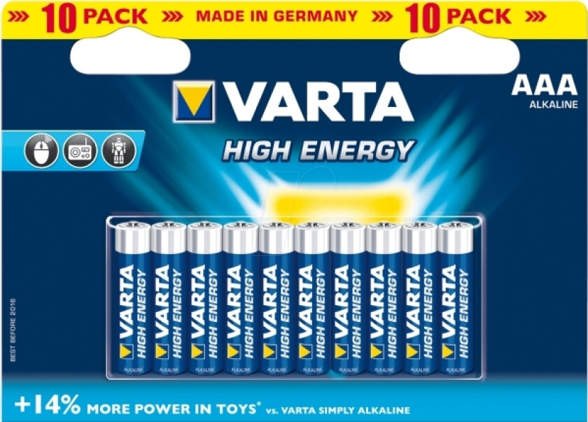 HIGH ENERGY AAA, Engangsbatteri, AAA, Alkalinsk, 1,5 V, 10 stykker, 11,4 g