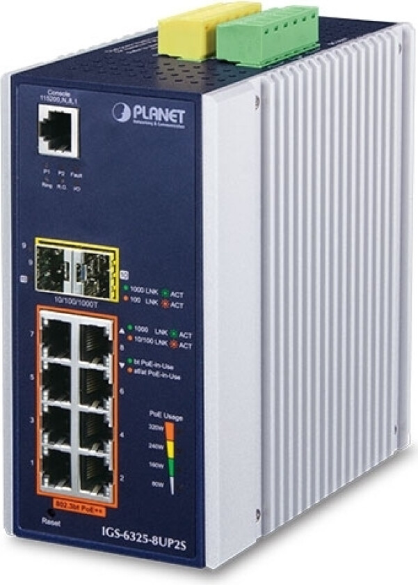 Planet Technology PLANET IGS-6325-8UP2S - Switch - L3 - 8 x 10/100/1000 + 2 x Gigabit SFP - DIN-skinnemonterbar - PoE++