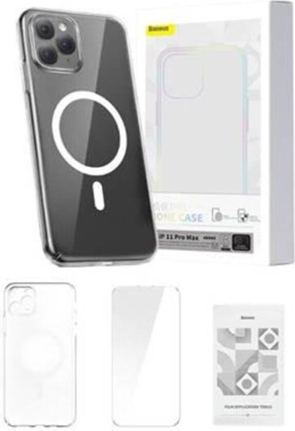 Phone case Magnetic Crystal Clear for iPhone 11 Pro Max (transparent) with all-tempered-glass screen protector and cleaning kit
