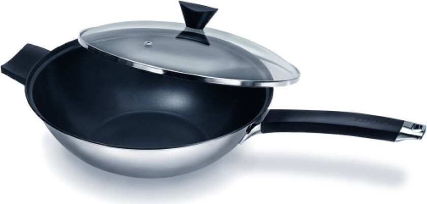 Non Stick Stainless Steel 2pce Wok and Glass Lid