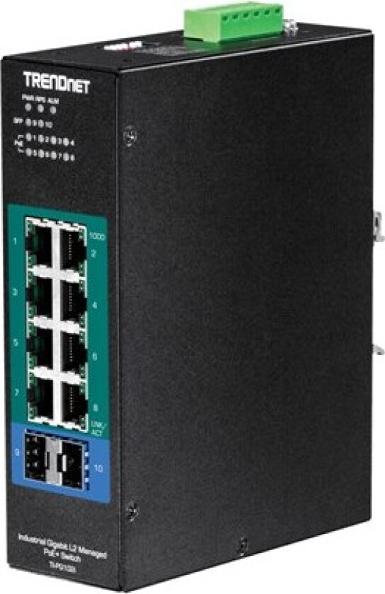 TI-PG102I 10-Port Industrial Gigabit L2 Managed PoE+ DIN-Rail Switch 24 - 57V