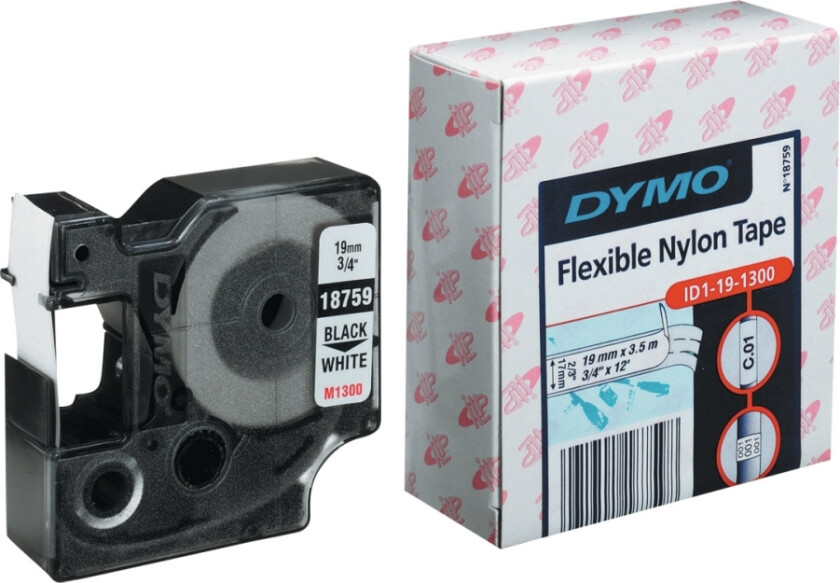 Dymo RhinoPRO - Nylon - hvit - Roll (1.9 cm x 3.5 m) 1 kassett(er) fleksibelt bånd - for DYMO ILP219 Rhino 4200, 6000, 6000 Hard Case Kit RhinoPRO 3000, 5000