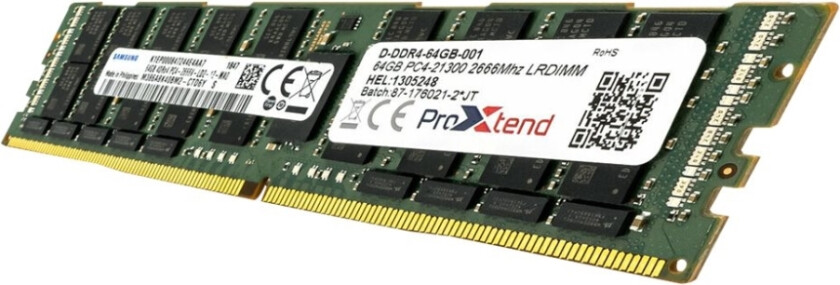 - DDR4 - modul - 64 GB - 288-pins LRDIMM - 2666 MHz / PC4-21300 - CL19 - 1.2 V - Load-Reduced - ECC
