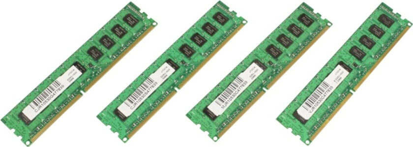 - DDR3 - sett - 16 GB: 4 x 4 GB - DIMM 240-pin - 1600 MHz / PC3-12800 - ikke-bufret - ECC
