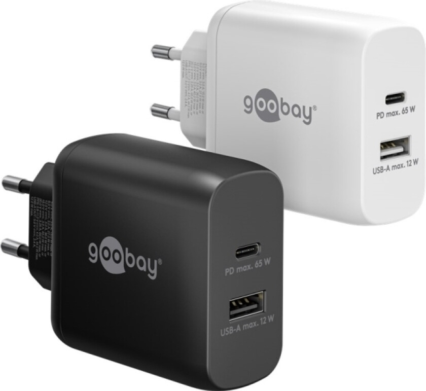 USB-C™ PD GaN dobbel hurtiglader (65 W) hvit
