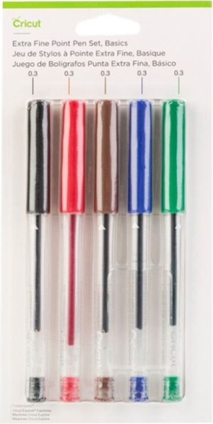 Basics - Kulepenn - permanent - svart, rød, blå, grønn, brun - vannbasert blekk - 0.3 mm - ekstra fin (en pakke 5)