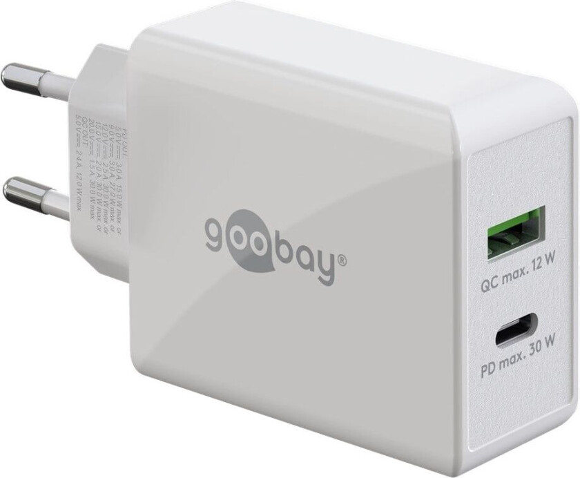 USB-C™ PD dobbel hurtiglader (30 W) hvit