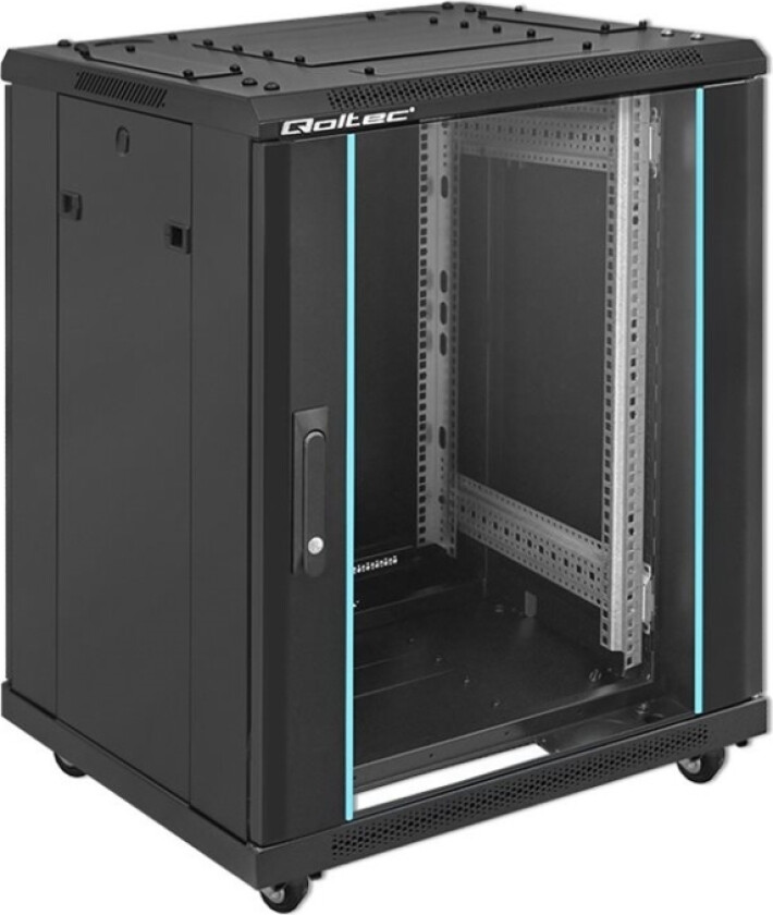 Qoltec RACK-skap 19" 15U 600 x 600 x 855 herdede dører stående ben + hjul stålhus lås
