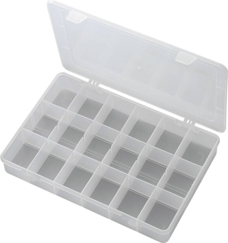 TRU COMPONENTS PP18-01 Sortimentskasse (L x B x H) 278 x 192 x 43 mm Antal fag: 18 Fast underopdeling Indhold 1 stk