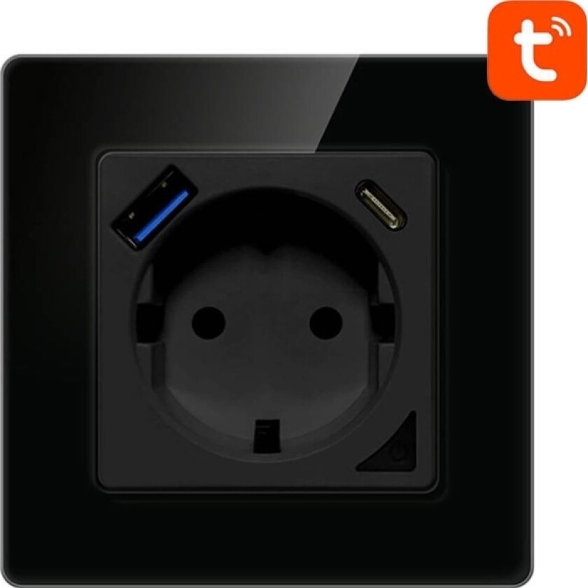 Smart WiFi veggkontakt N-WOT10-USB-B USB og USB-C TUYA (sort)