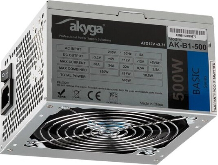 Basic Series AK-B1-500 - Strømforsyning (intern) - ATX12V 2.31 - AC 230 V - 500 watt - PFC - grå
