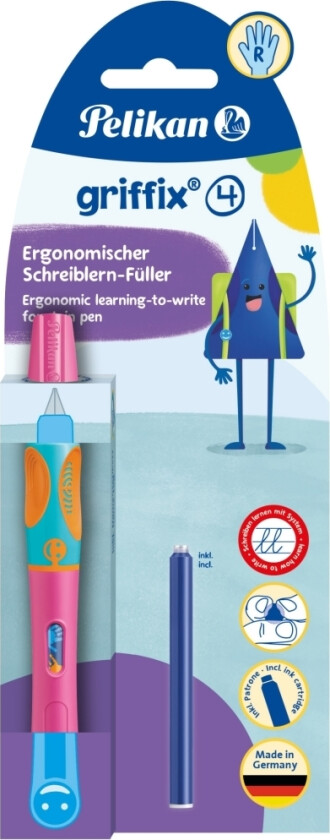 griffix fyllepenn Lovely Pink, for høyrehendt å lære å skrive penn med ergonomisk grepssone, - 1 stk (820301)