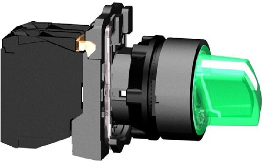 Harmony rotary switch complete with led and 2 fixed positions in green 230-240vac 1xno + 1xnc xb5ak123m5