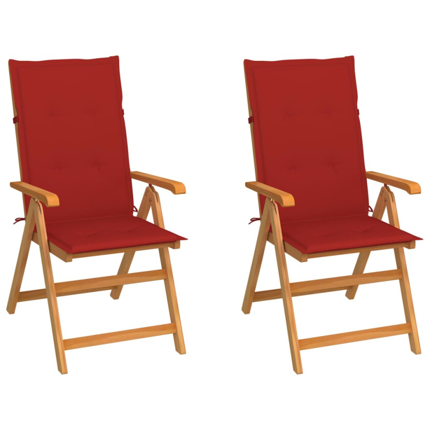 Hagestoler med rød puter 2 stk heltre teak