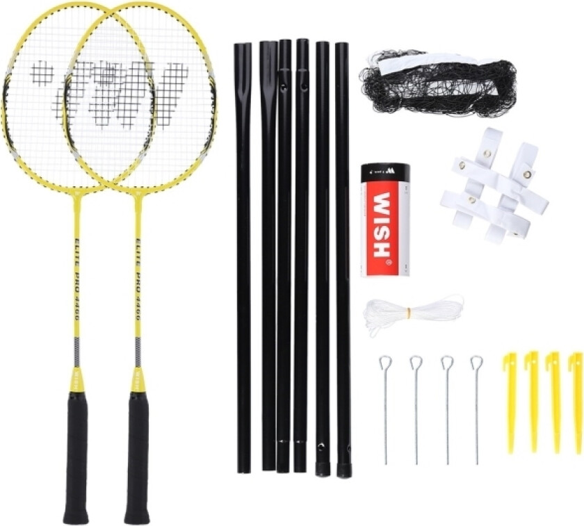 WISH Ønsker Alumtec badmintonracket sæt 2 rackets + 3 ailerons + net + linjer