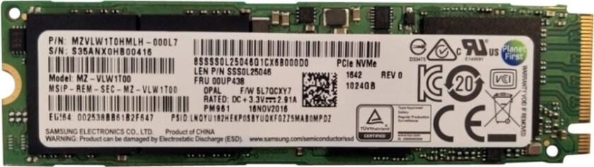 Samsung - SSD - kryptert - 1.024 TB - intern - M.2 2280 - PCIe 3.0 x4 - TCG Opal Encryption - FRU - for ThinkCentre M71X M810 M910 ThinkPad P51 P71 X1 Carbon (5th Gen) ThinkStation P320