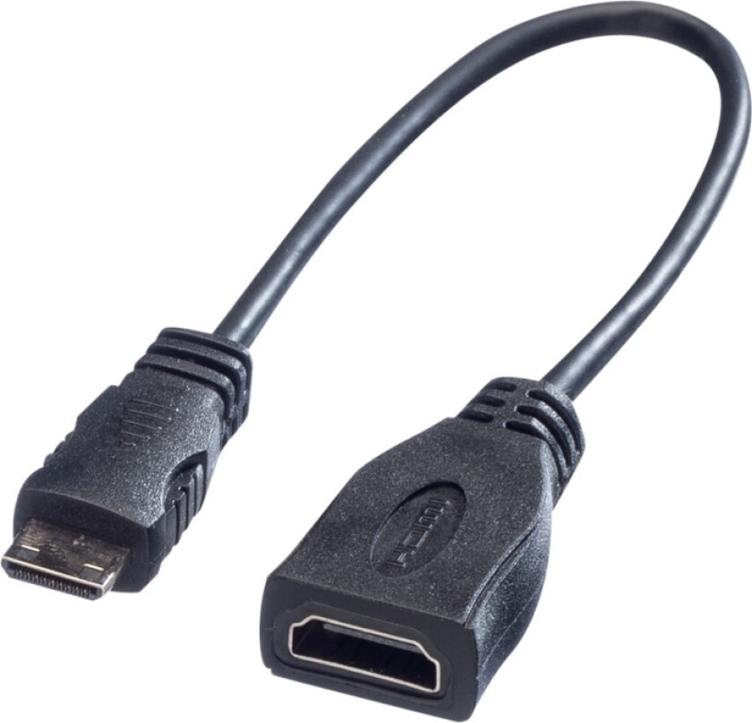 Roline - HDMI-kabel med Ethernet - 19 pin mini HDMI Type C hann til HDMI hunn - 15 cm - skjermet - svart