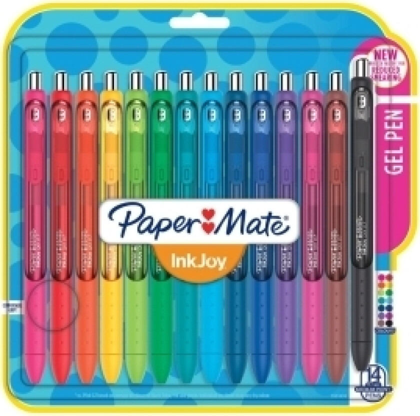 Papermate InkJoy, Uttrekkbar gelépenn, Assorterte farger, Flerfarget, Medium, Blister, 14 stykker