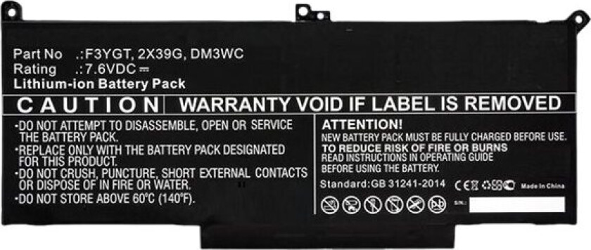 - Batteri til bærbar PC - litiumion - 4-cellers - 5800 mAh - 44 Wh - svart - for Dell Latitude 7280, 7290, 7390, 7480