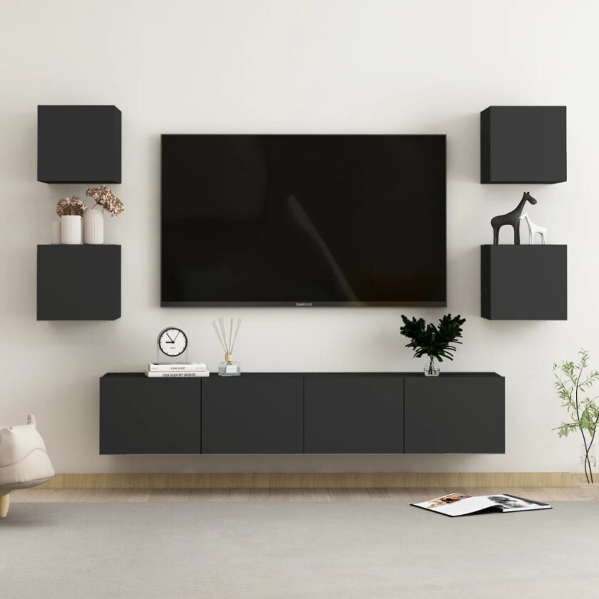 TV-benksett 6 deler svart sponplate