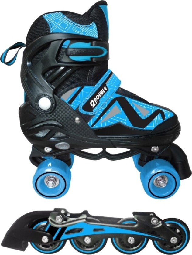 Double 2-i-1 Rulleskøjter, Blå STR. 39 - 42