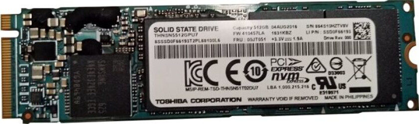 Toshiba - SSD - 512 GB - intern - M.2 2280 - PCIe 3.0 x4 - FRU - for ThinkPad P50 20EQ P70 20ES X1 Yoga (1st Gen) 20FQ, 20FR ThinkPad Yoga 260 20FD, 20FE