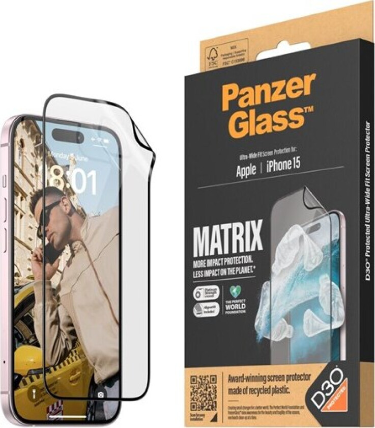 ™ Ultra-Wide Fit - Skjermbeskyttelse for mobiltelefon - Matrix Protection Apple iPhone 15