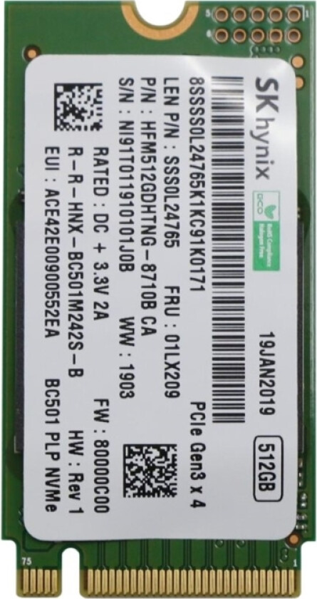 SK Hynix - SSD - 512 GB - intern - M.2 2242 - PCIe 3.0 x4 (NVMe) - FRU - for ThinkPad E14 20RA, 20RB E15 20RD, 20RE