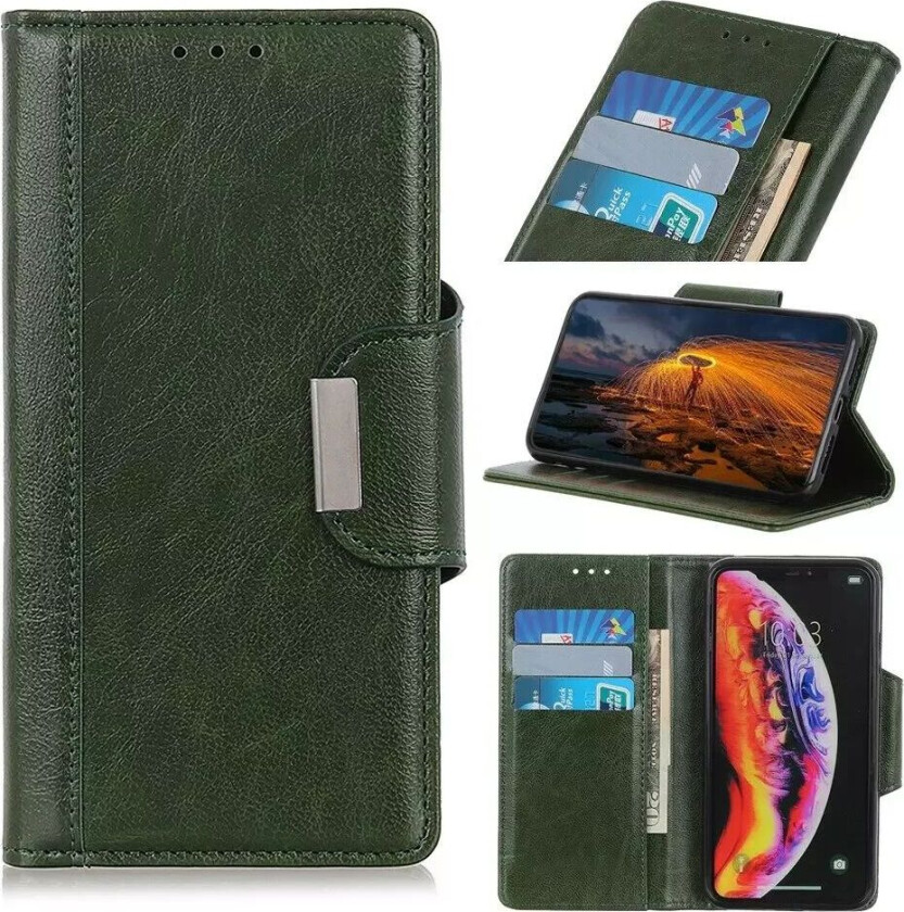 iPhone 12 / 12 Pro Klassisk Skinn Flip Deksel - Grønn