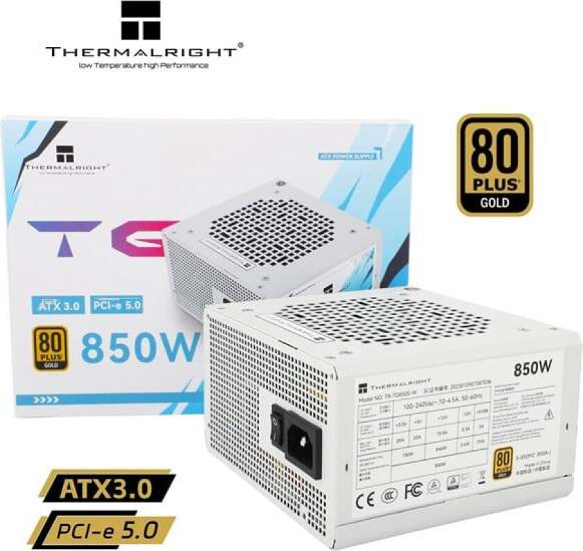 TG S (Non-Modular) Hvit - Strømforsyning (PSU) - 850 Watt - 120 mm - 80 Plus Gold sertifisert