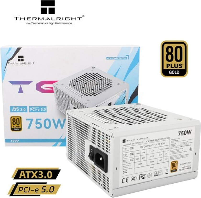 TG S (Non-Modular) Hvit - Strømforsyning (PSU) - 750 Watt - 120 mm - 80 Plus Gold sertifisert